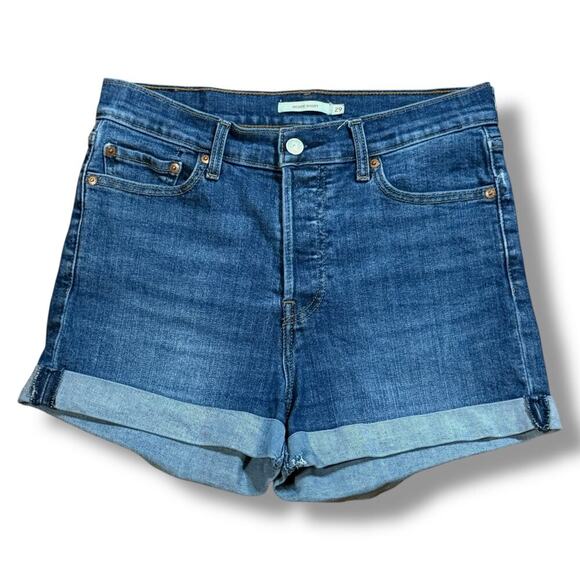 Levi’s Wedgie Short Womens Blue Faded Cuffed Denim Cutoff Size 29 - Picture 2 of 10
